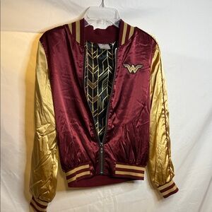 WONDER WOMAN -Women's Burgundy and Gold Bomber Jacket